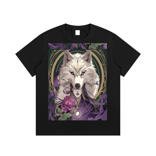 Wolf Man Orb Mystic Golden bordered moon Unisex Cotton graphic T-Shirt