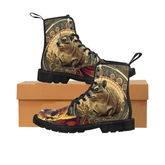 Rock Hyrax Rock Rabbit Art Nouveau Western Floral Boho Men's Canvas Boots