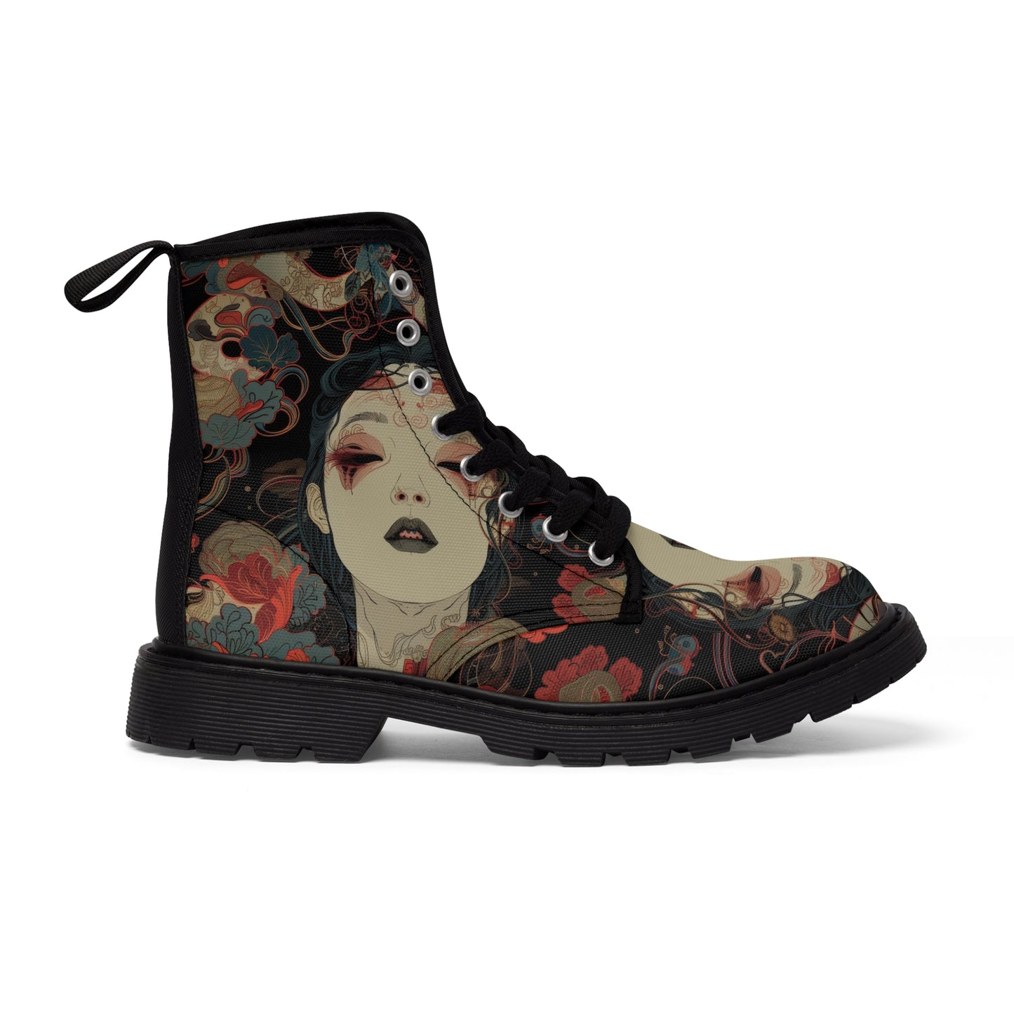 Dark Goth Anime Moth lady flotal flowy vine nouveau Men's Canvas Boots