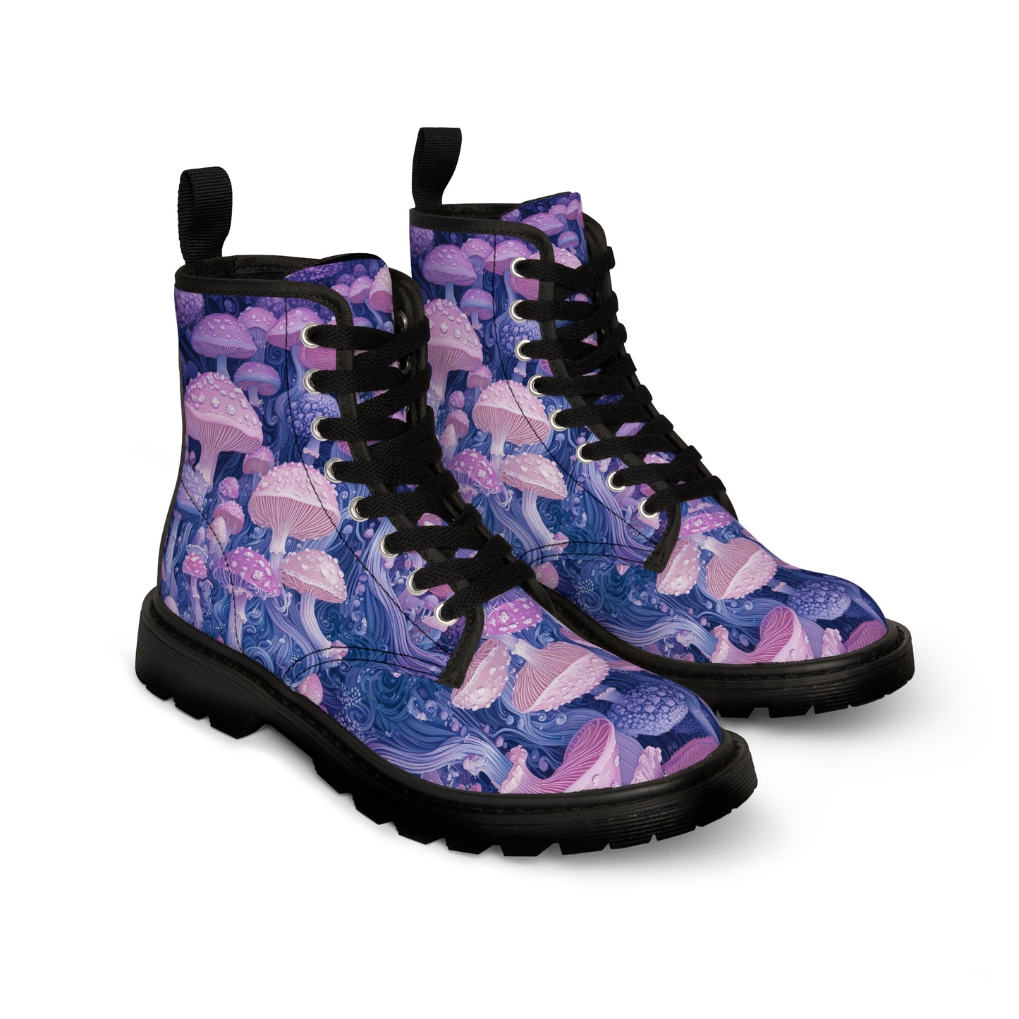Purple Lilac Pastel Lavender Mushroom UV Fungi Garden Psychedelic Festival Psy UV Wear Men's Canvas Boots
