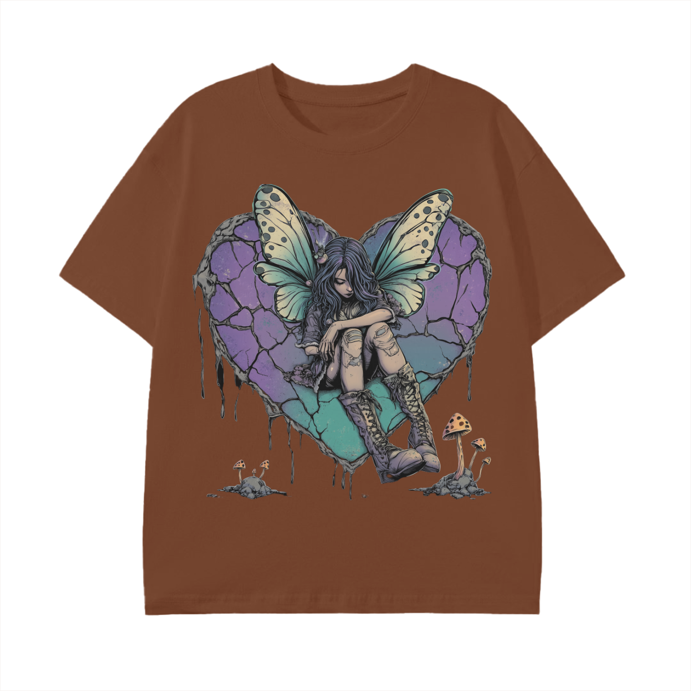 Teal lavender butterfly Broken heart Goth Grunge fairy Mushroom Dark woods Unisex Classic T-Shirt - 180 GSM