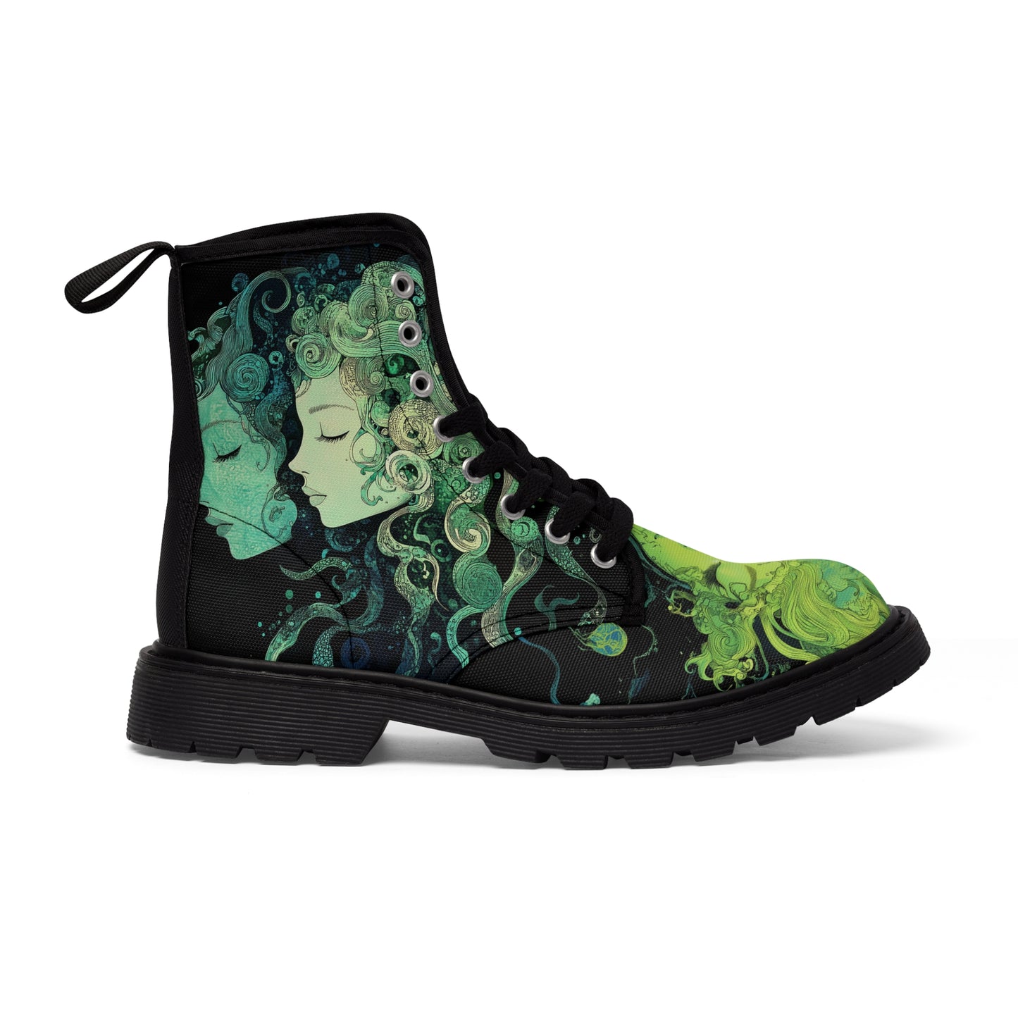 Lime Neon Green UV Lava Lamp Swirl Smoke Anime Goddess Spirit Festival EDM Wear Men's Canvas Boots