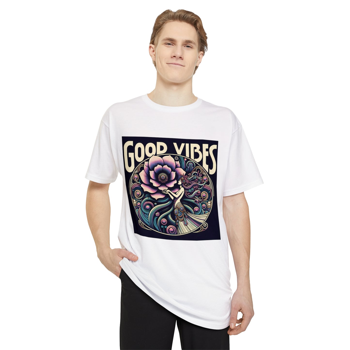 Good Vibes floral Boho fairy lady Unisex Long Body Urban Tee