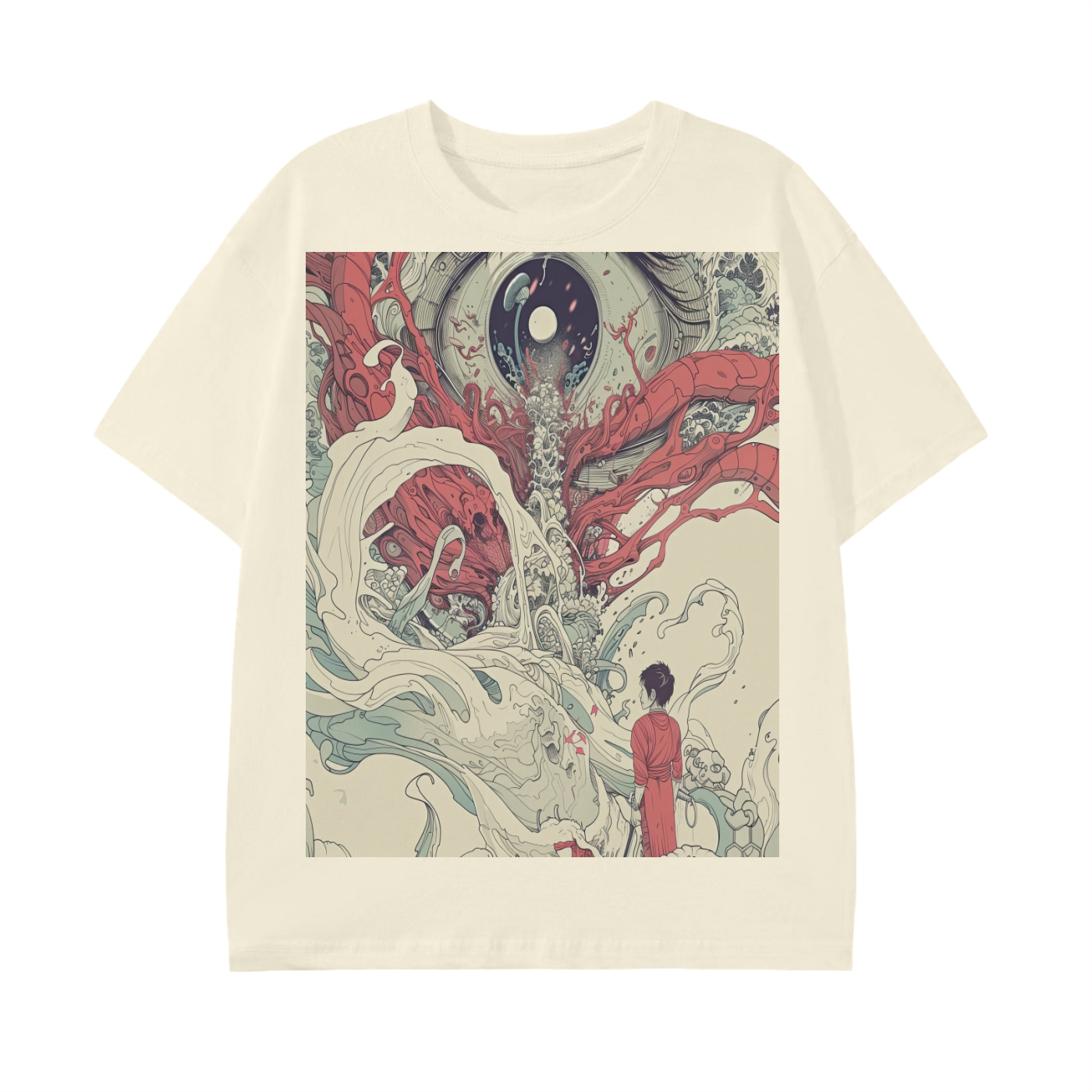 Eyeball Anime Yokai Battle with Man in the Sky Scene Edo Japan Psychedelic Graphic Classic T-Shirt