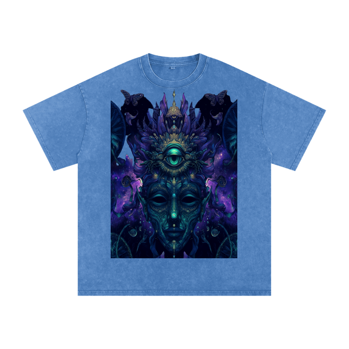 Fractal Dark Woods DMT Shaman Ultramarine Festival Rave Third Eye Snow Washed Oversized Cotton T-Shirt