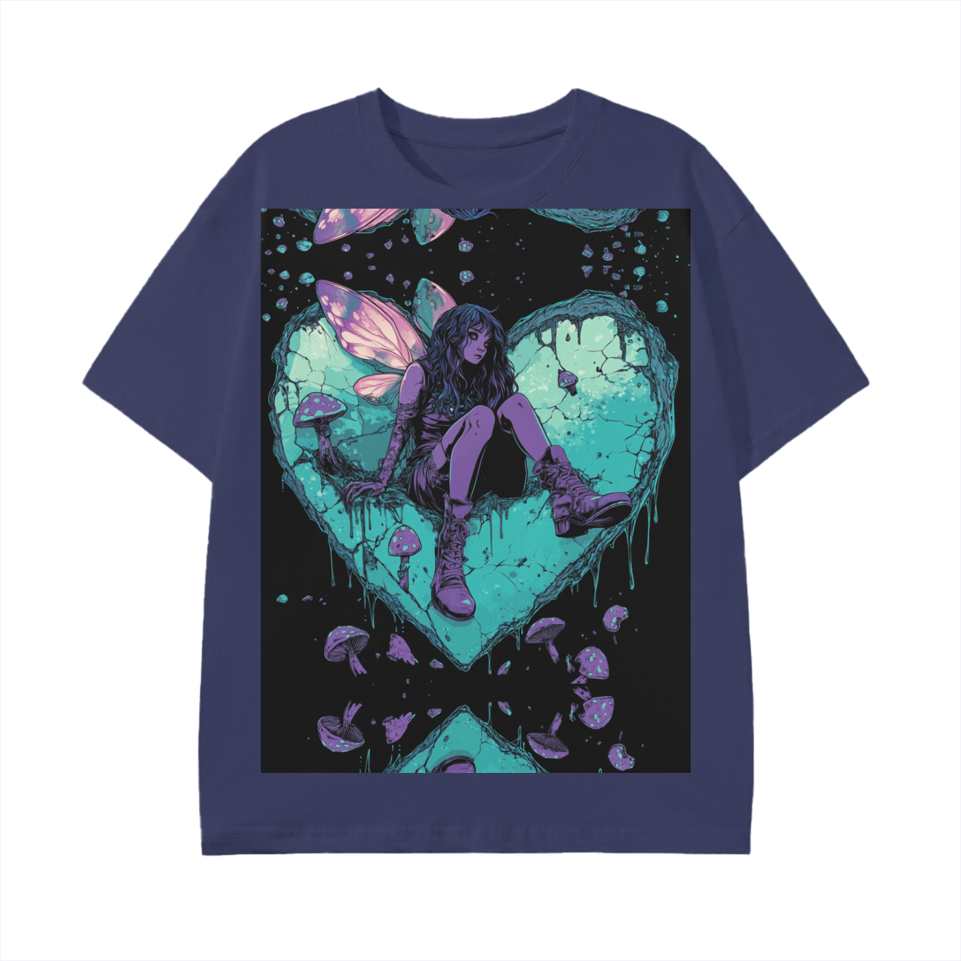 Teal Pastel Ombre Mushroom Space Galactic Grunge Pastel Rocky Thorn Heart Unisex Graphic Grunge Fairy Classic T-Shirt