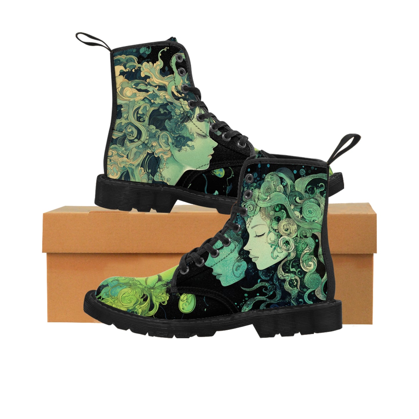 Lime Neon Green UV Lava Lamp Swirl Smoke Anime Goddess Spirit Festival EDM Wear Men's Canvas Boots