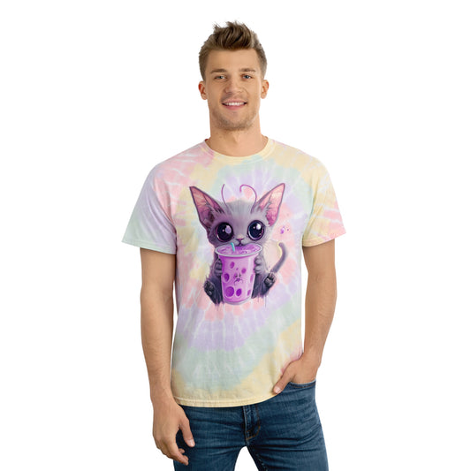 BobaCat Chibi big eyes Pastel Tie-Dye Tee, Spiral