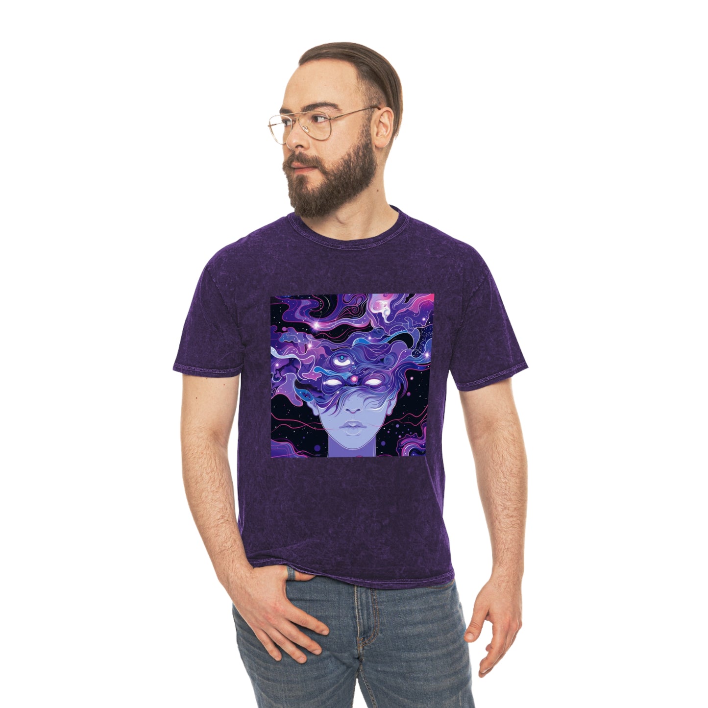 Purple Space Milky Way Galaxy Unisex Mineral Wash T-Shirt