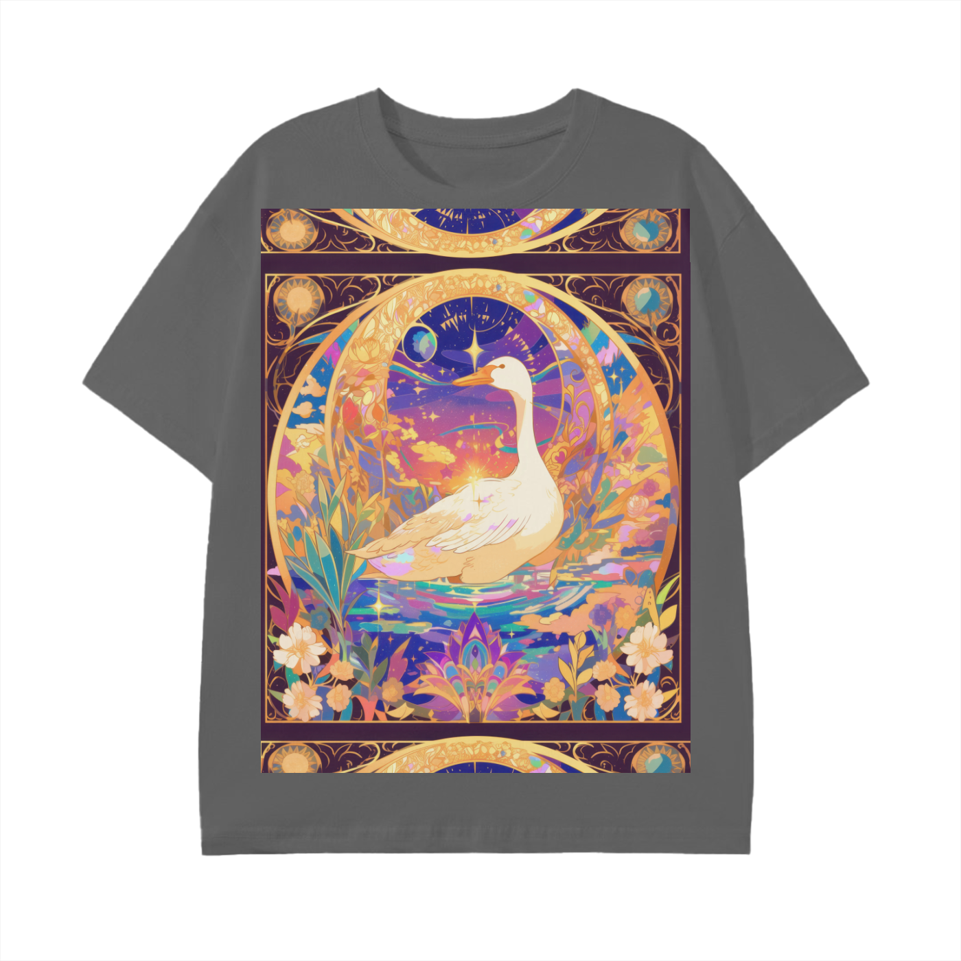 Avant Goose Moon Glow Blossom Boho Celtic Pagan Anime Border Reflective Moon Unisex Graphic Classic T-Shirt
