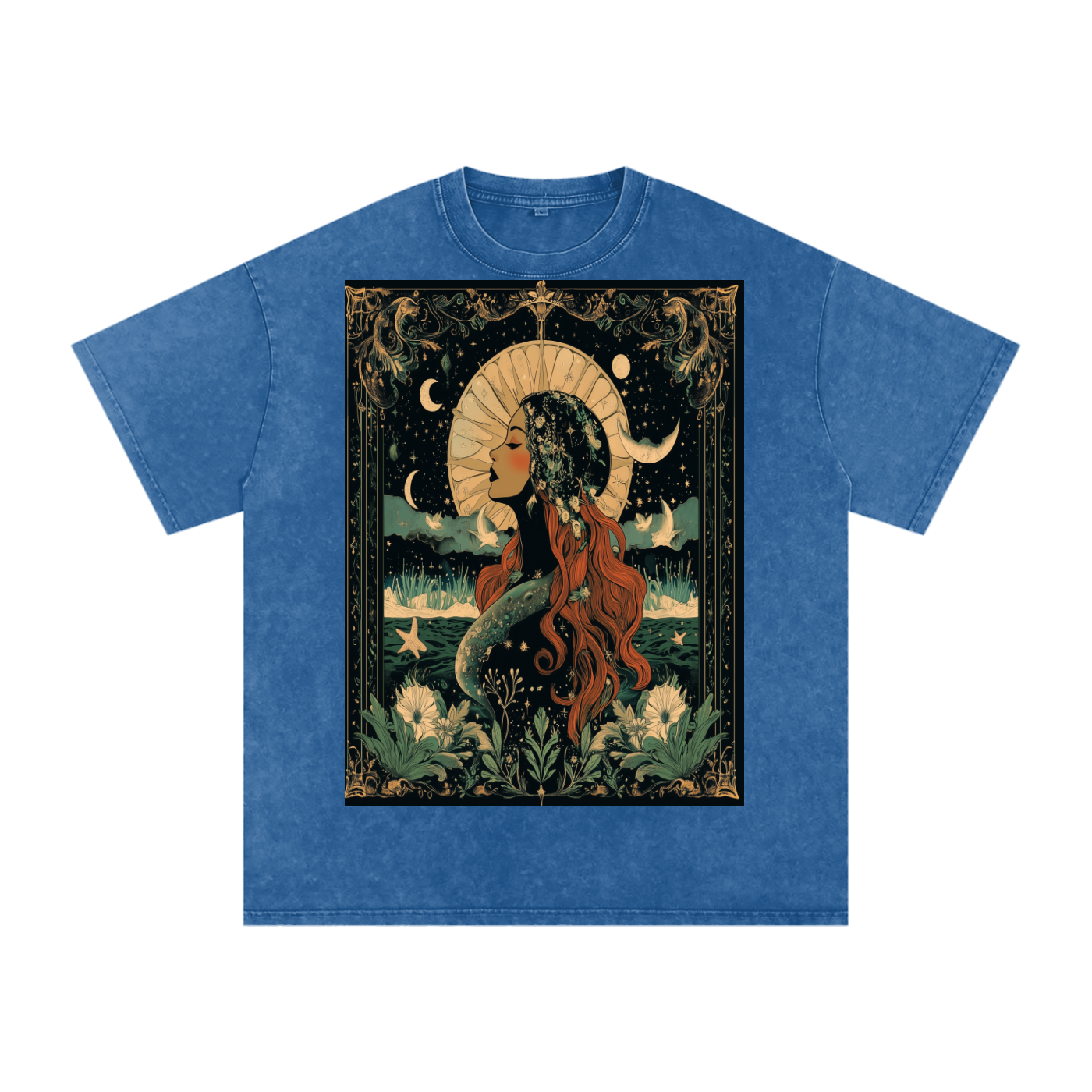 Art Nouveau Moonlight Boho Green River Witchy Grunge Dark Cottage Acid Acid Wash Oversize T-Shirt - 250 GSM