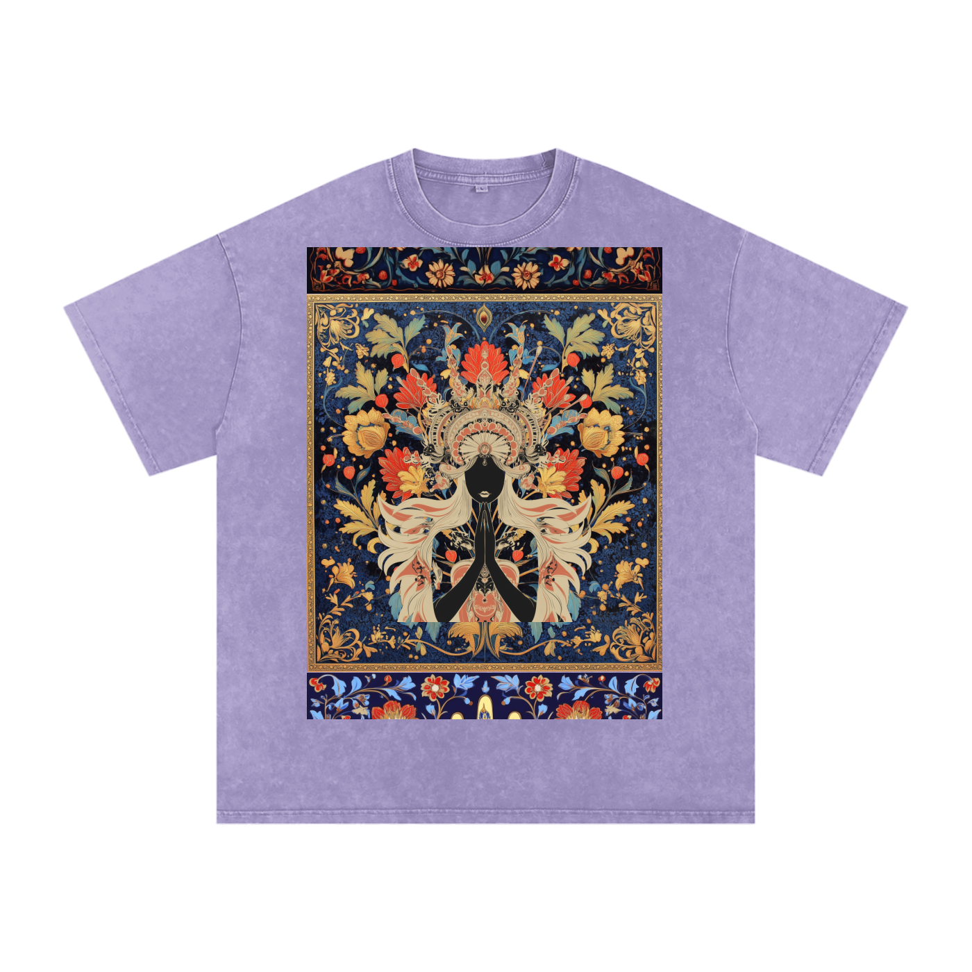 Dark Levant Eastern Nile Boho Floral Prayer Goddess Graphic Festival Unisex Classic T-Shirt-Snow Washed Oversized Cotton T-Shirt