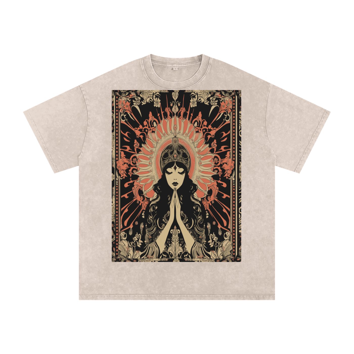 Retro mystic art nouveau Levant Boho prayer festival peace prayer goddess Snow Washed Oversized Cotton T-Shirt