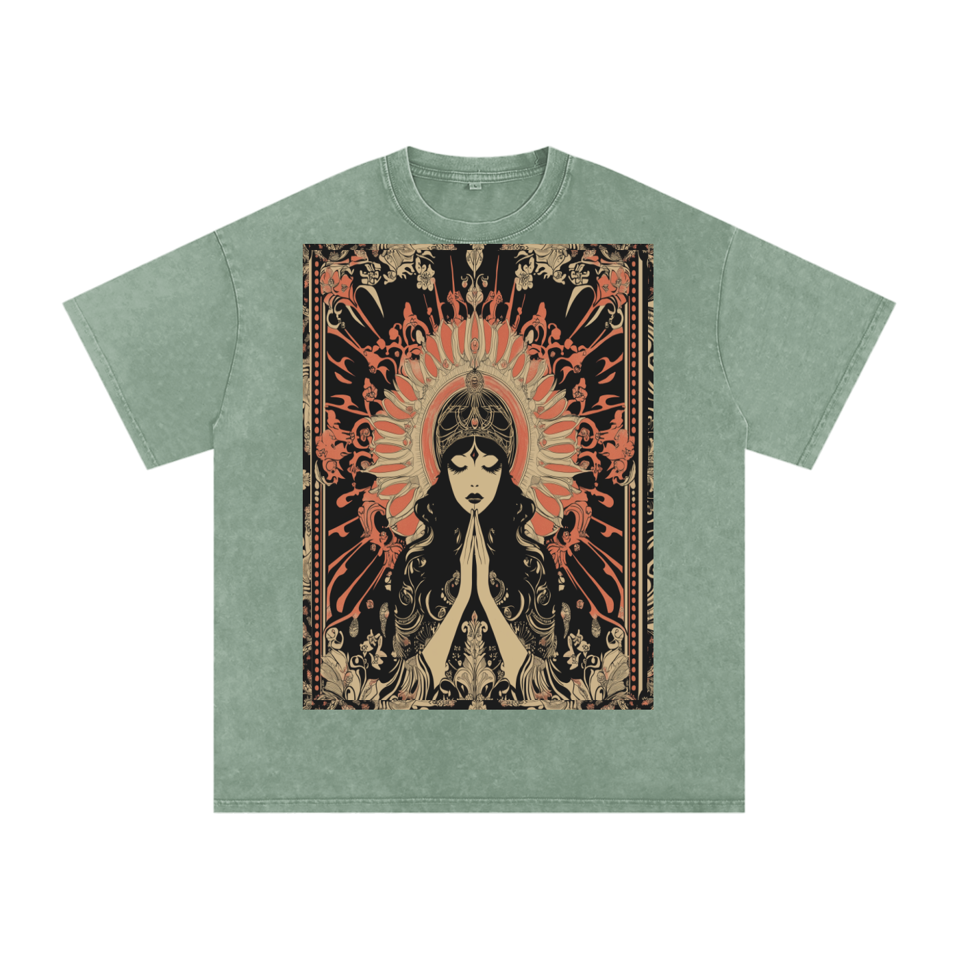 Retro mystic art nouveau Levant Boho prayer festival peace prayer goddess Snow Washed Oversized Cotton T-Shirt