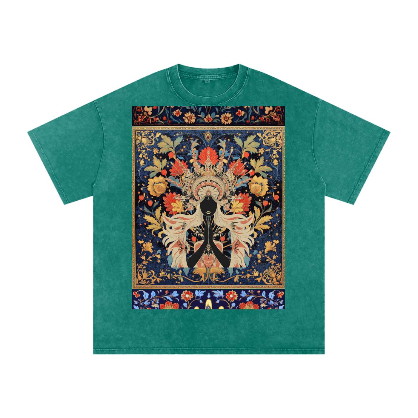 Dark Levant Eastern Nile Boho Floral Prayer Goddess Graphic Festival Unisex Classic T-Shirt-Snow Washed Oversized Cotton T-Shirt