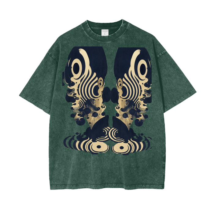 Rorshach Reflective Psychedelic Art Nouveau Ink Black White Figure Psy FestivalAcid Wash Oversize T-Shirt - 250 GSM