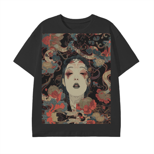 Avant Goth Rose Snake Lady Swirling Unisex Long print Unisex Graphic Classic T-Shirt