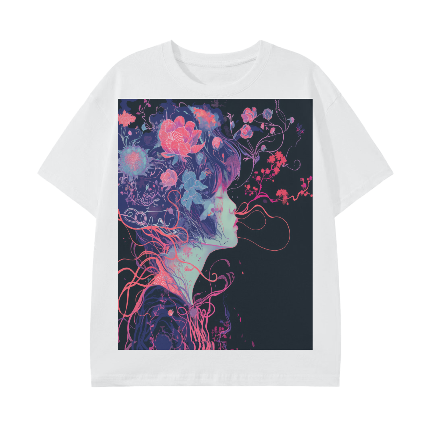 Floral Lotus Wire Girl Japan Silhouetted Bloom Anime Graphic Unisex Classic T-Shirt