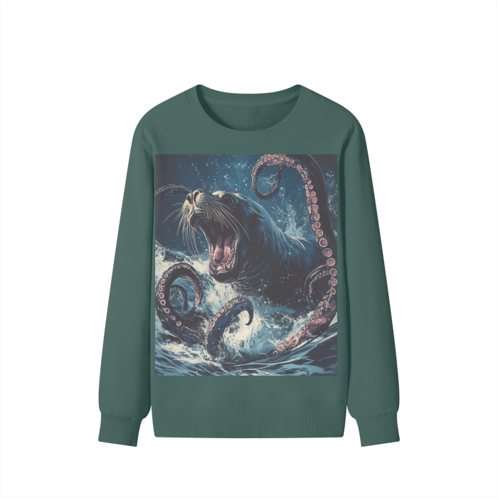 Roaring Sea Lion Kraken Rustic Sea Waves Streetwear Pullover Classic Sweater - 300 GSM