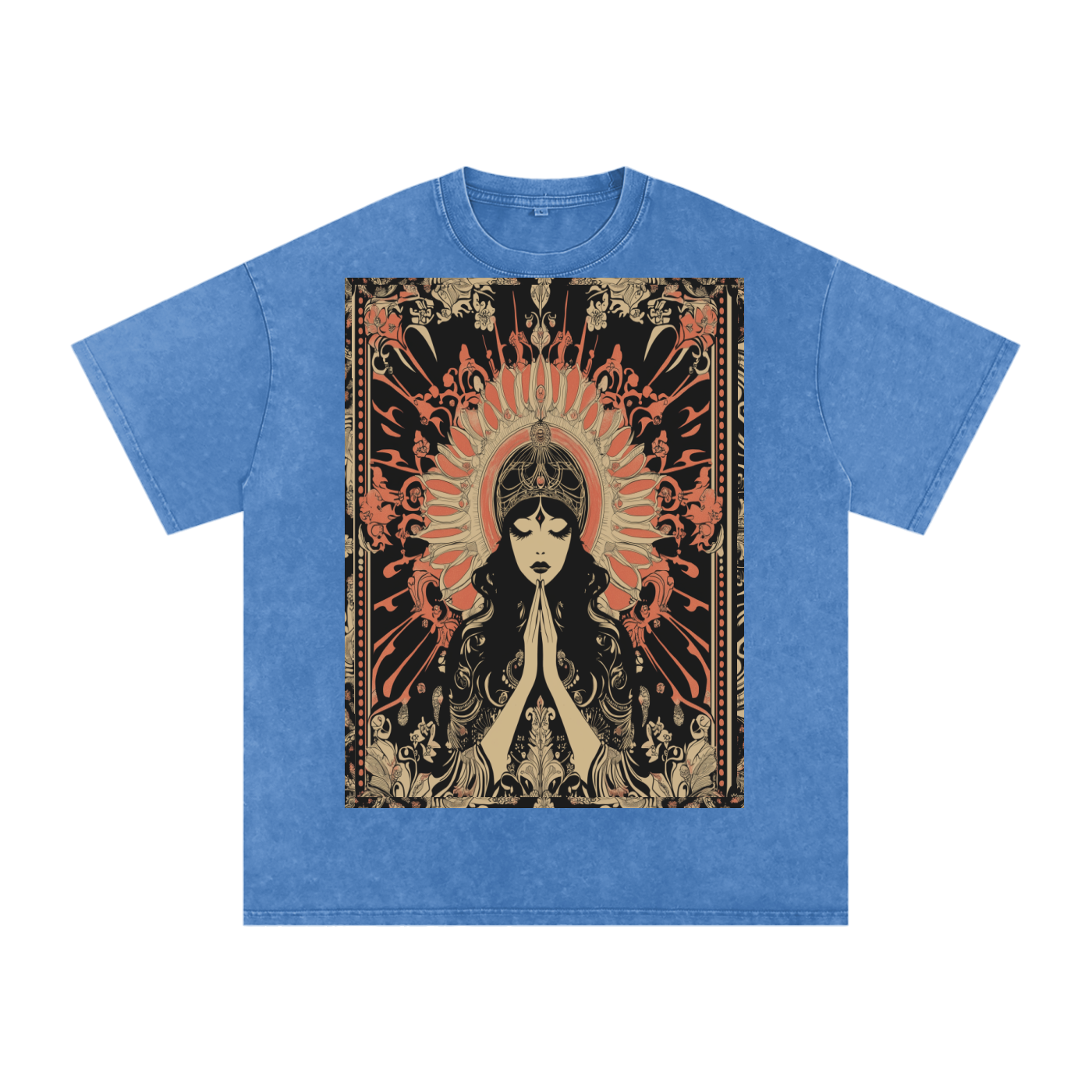 Retro mystic art nouveau Levant Boho prayer festival peace prayer goddess Snow Washed Oversized Cotton T-Shirt
