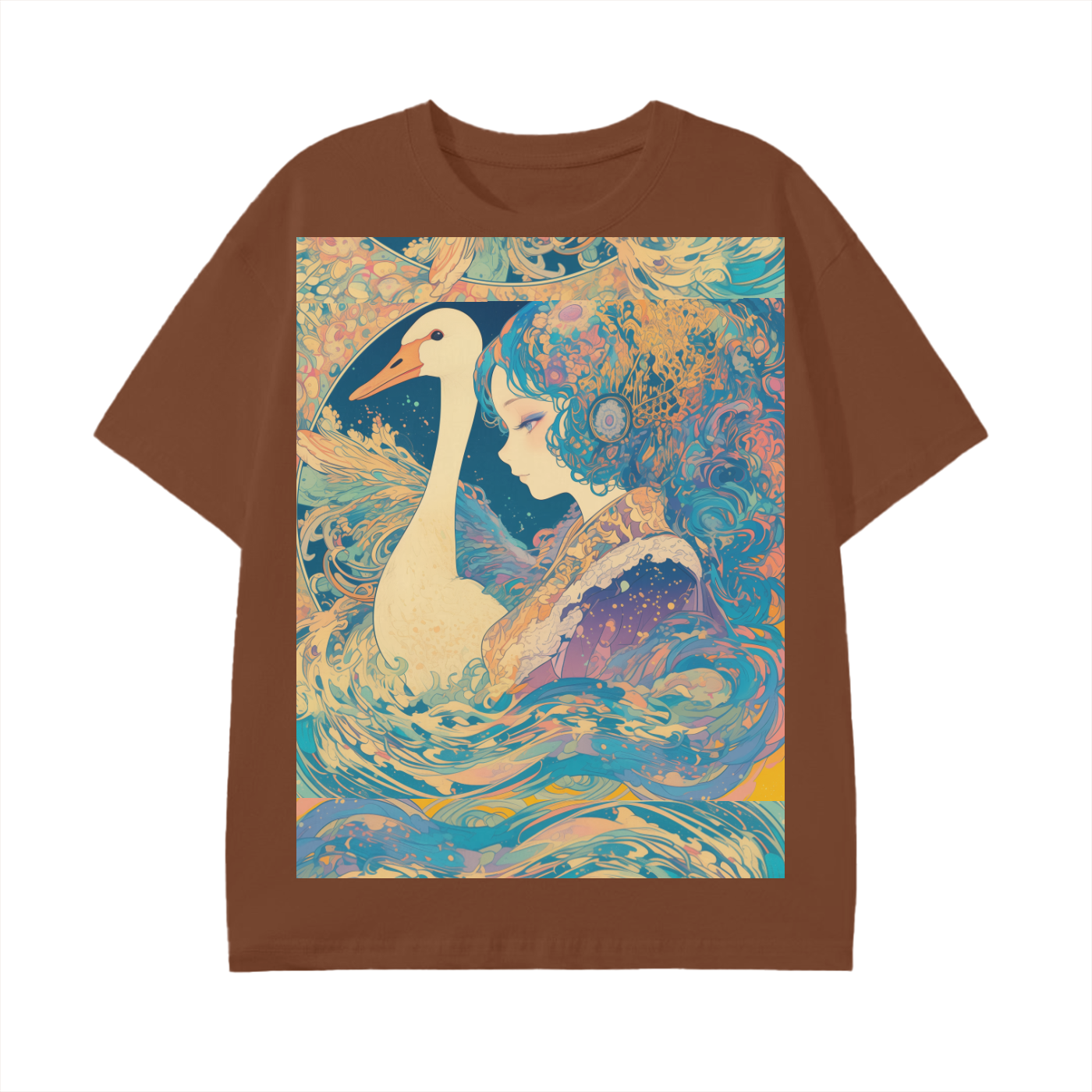 Goose Psychedelic Art Nouveau Moon Beach Wave Bordered Silhouette Anime Pagan Water Goddess Unisex Classic T-Shirt