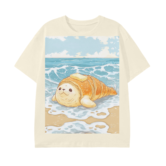 Anime Beach Buttered Seal Croissant Pastry Lump Graphic Unisex Classic T-Shirt
