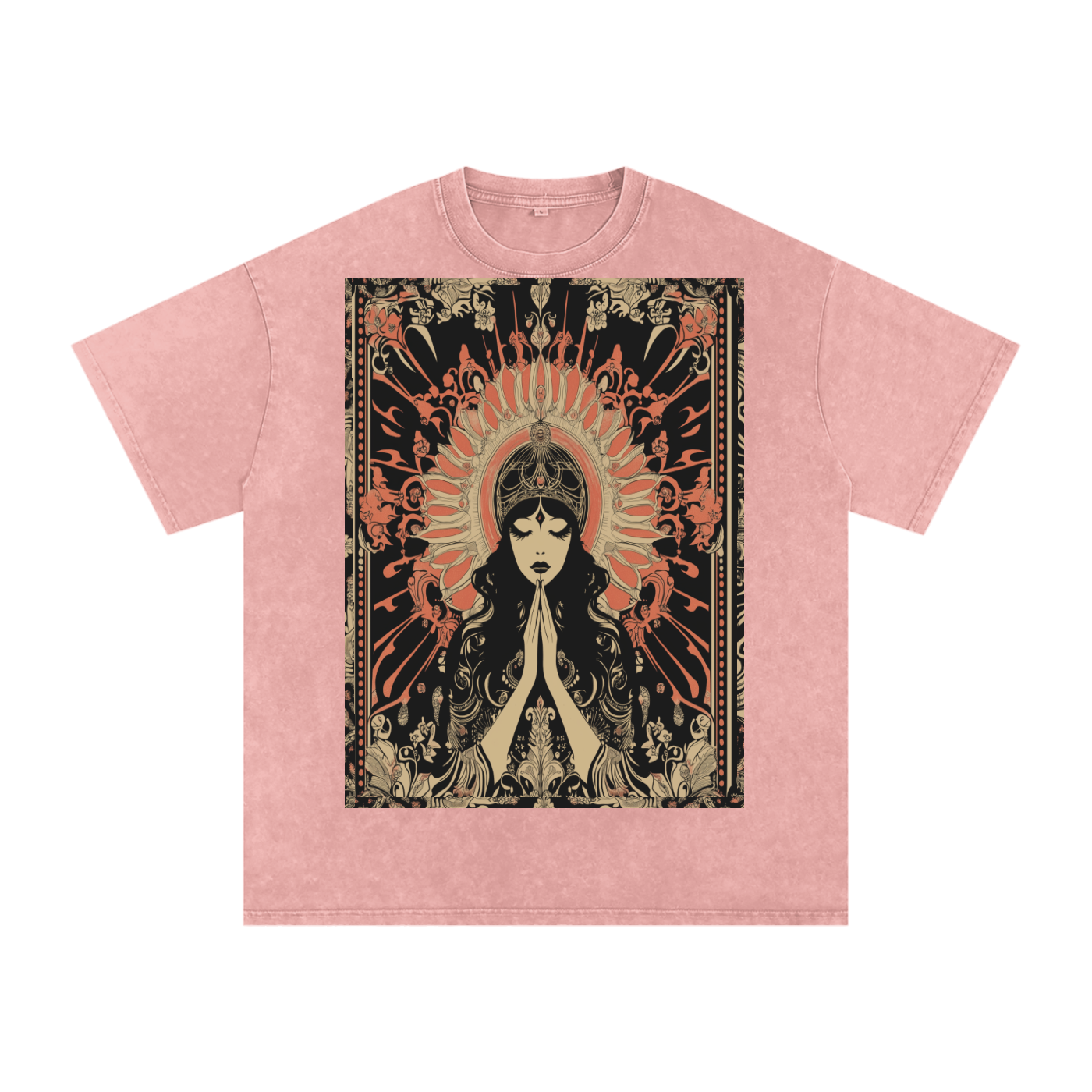 Retro mystic art nouveau Levant Boho prayer festival peace prayer goddess Snow Washed Oversized Cotton T-Shirt