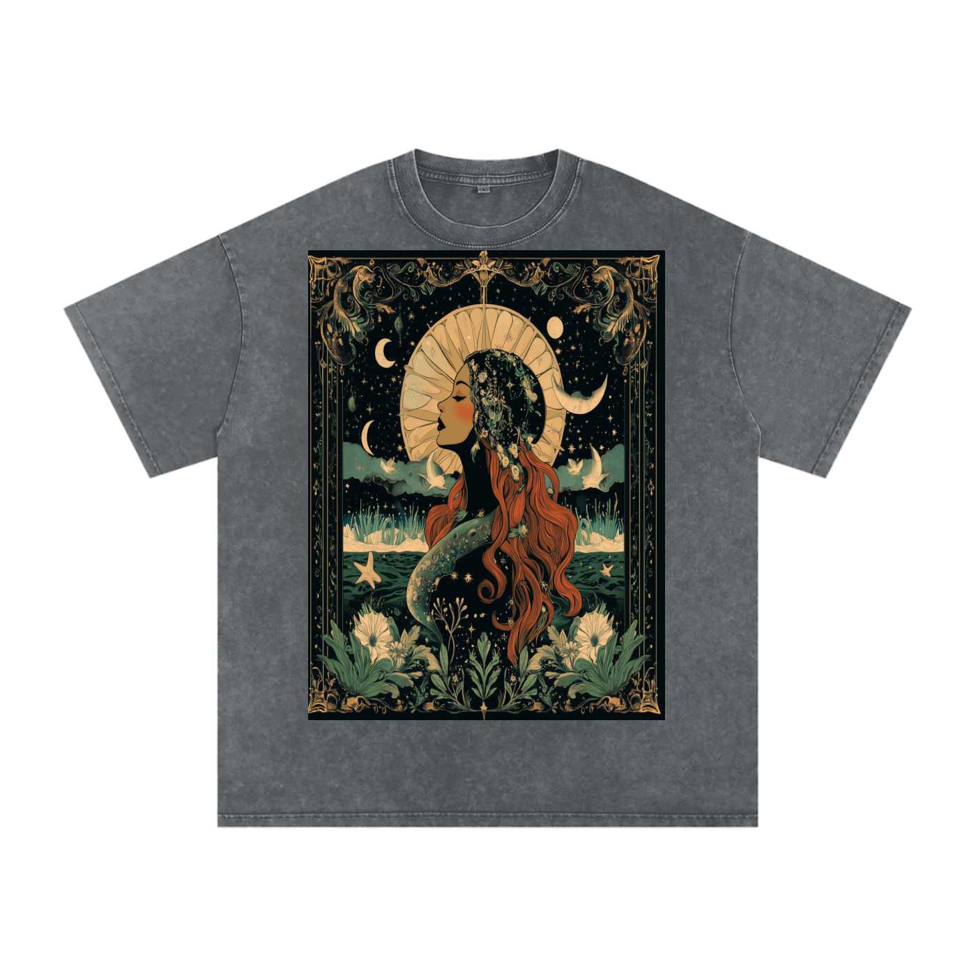 Art Nouveau Moonlight Boho Green River Witchy Grunge Dark Cottage Acid Acid Wash Oversize T-Shirt - 250 GSM