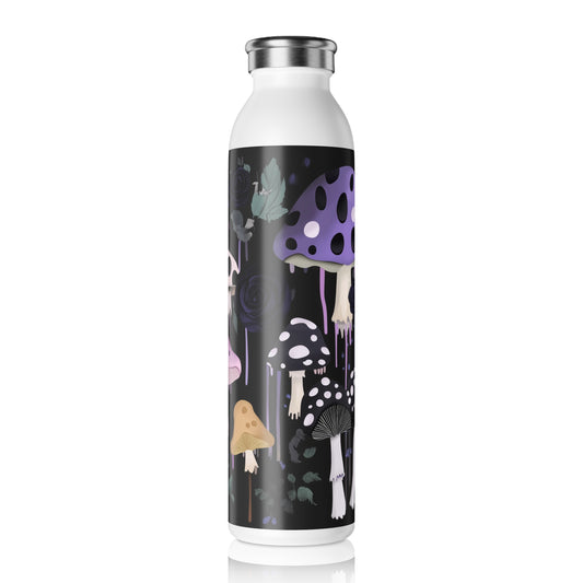 Black Purple Spotted Muscaria Mushroom Cottagecore Drip Abstract Slim Water Bottle