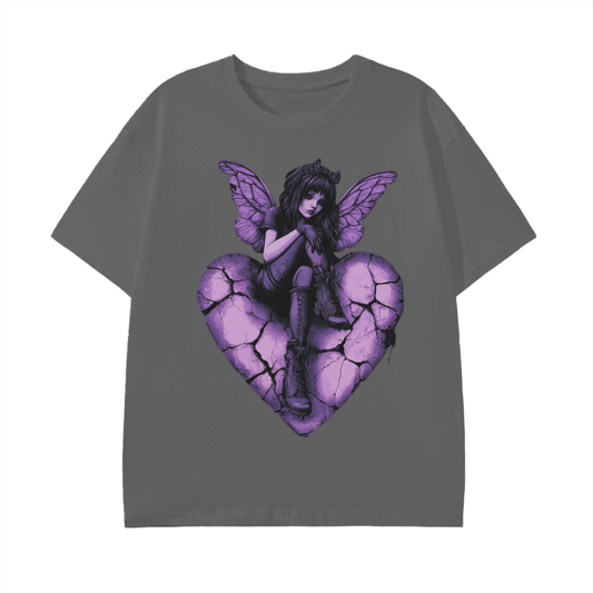 Purple Broken Heart Goth fairy Wings Grunge Punk Unisex Classic T-Shirt -
