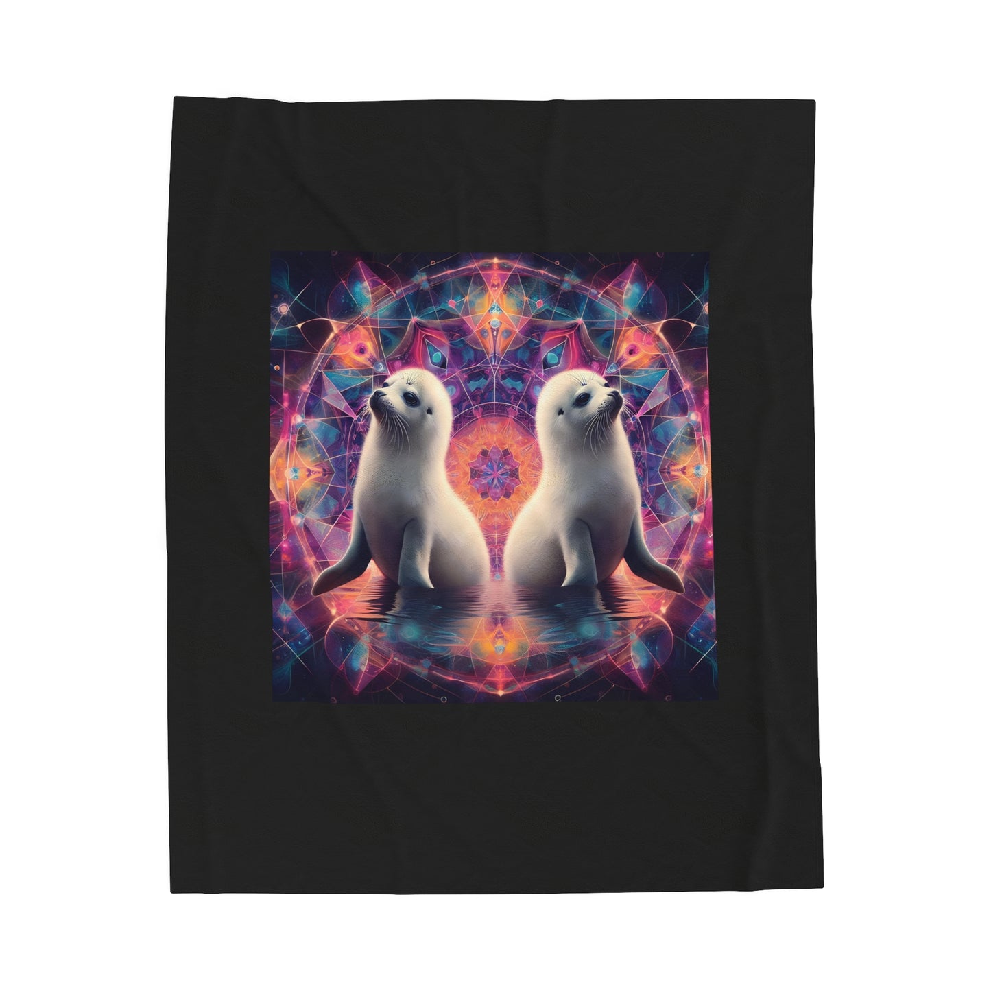 Dancing Harp Seal fractal sacred geometry purplePsy festival Velveteen Plush Blanket