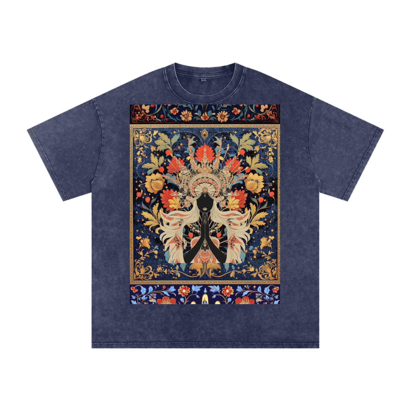 Dark Levant Eastern Nile Boho Floral Prayer Goddess Graphic Festival Unisex Classic T-Shirt-Snow Washed Oversized Cotton T-Shirt