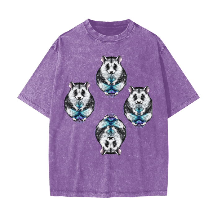 Opossum Reflection Grunge Punk Streetwear Reflection UV Festival American Vintage Waxed Dyed Washed  Heavyweight 100% Cotton T-Shirt