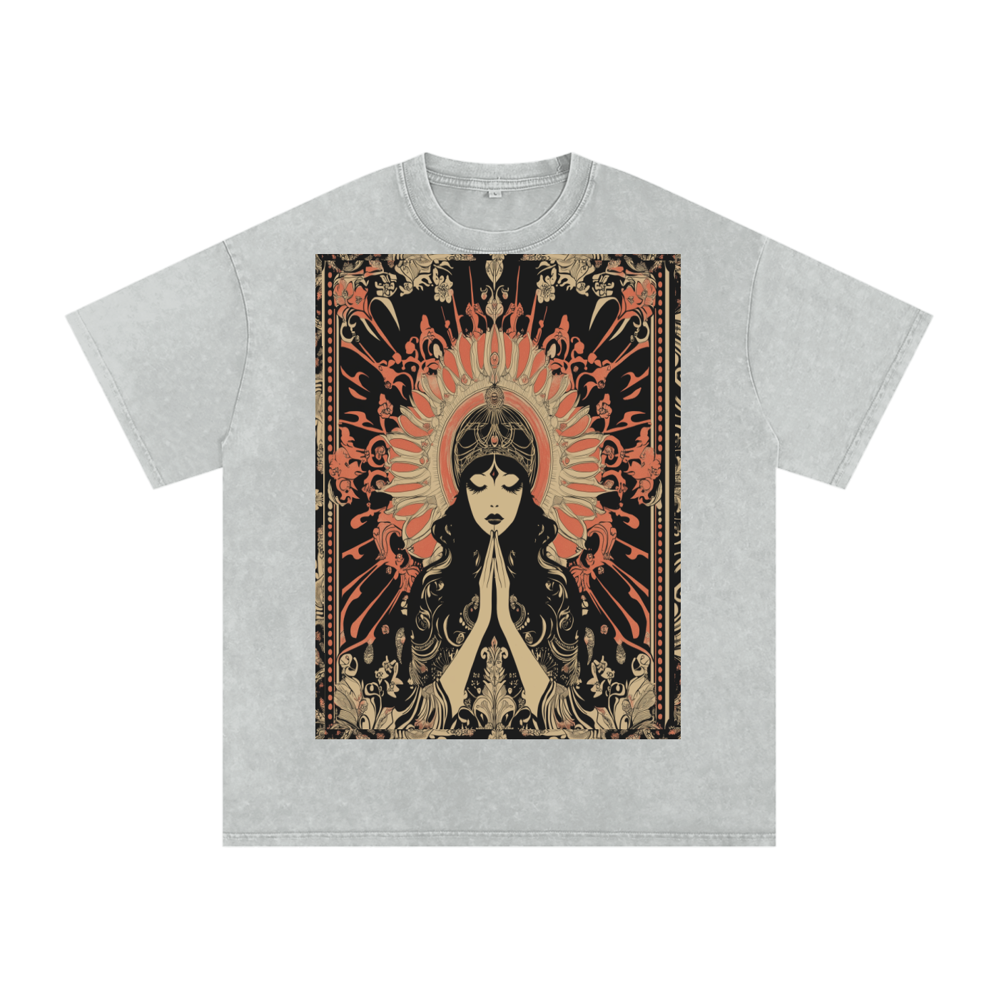 Retro mystic art nouveau Levant Boho prayer festival peace prayer goddess Snow Washed Oversized Cotton T-Shirt
