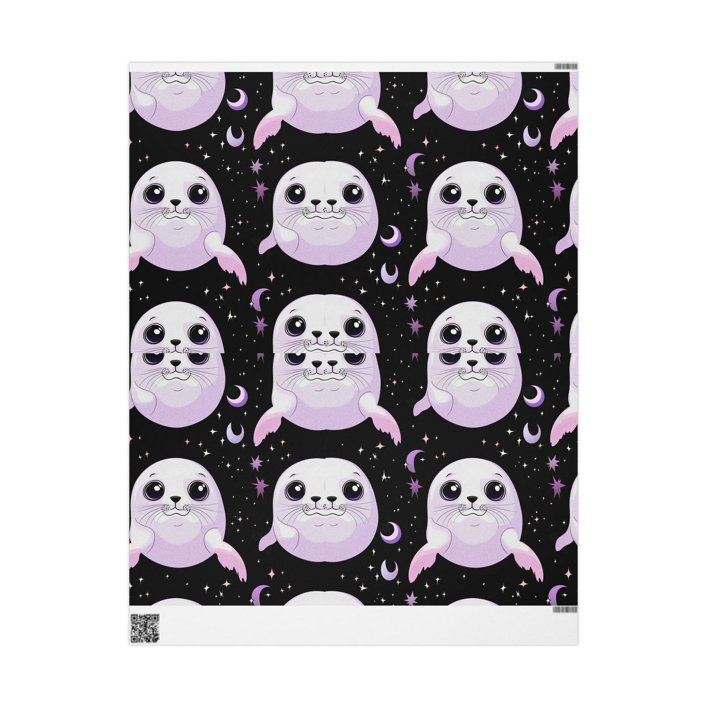 Baby Harp Seal Crescent Moon Pastel Lilac Lavender Black Wrapping Papers