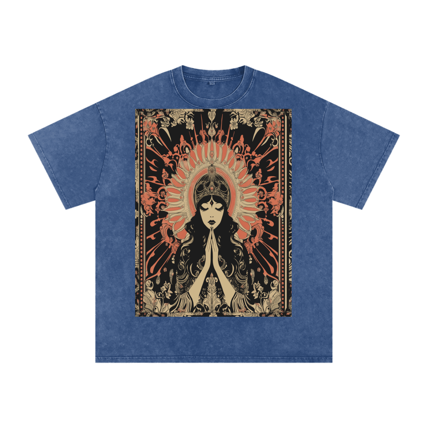 Retro mystic art nouveau Levant Boho prayer festival peace prayer goddess Snow Washed Oversized Cotton T-Shirt