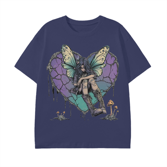Teal lavender butterfly Broken heart Goth Grunge fairy Mushroom Dark woods Unisex Classic T-Shirt - 180 GSM