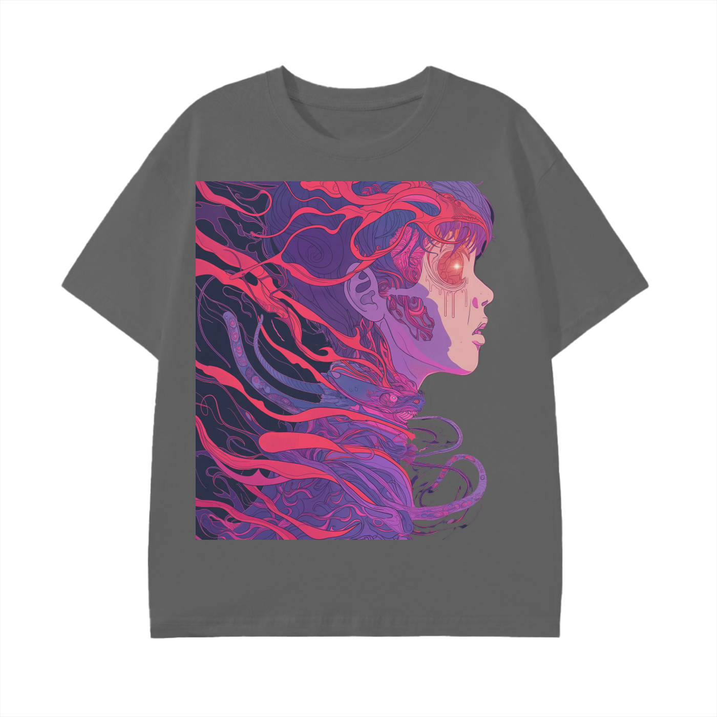 Floral Neural Wire Futuristic Purple Red Fusion Anime Meca Being Graphic Festival Rave Unisex Classic T-Shirt