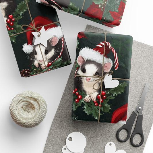 Opossum Trio Cluster PineCone Berries Pine Poinsetta Wrapping Papers