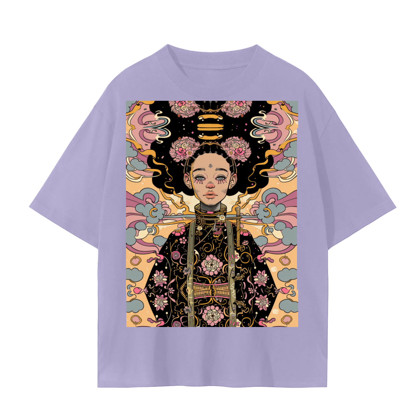 Afro-Japan Floral Anime cherry blossom Paste Marble Kimono Floral Unisex Tee – Cotton Unisex Soft T-Shirt