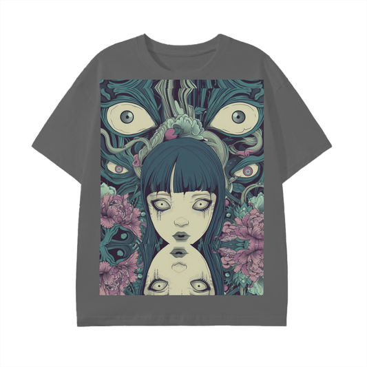 Octo eye Blue Yokai Horror Girl Double Vision Reflective Psychedelic Unisex Graphic Rave Classic T-Shirt -