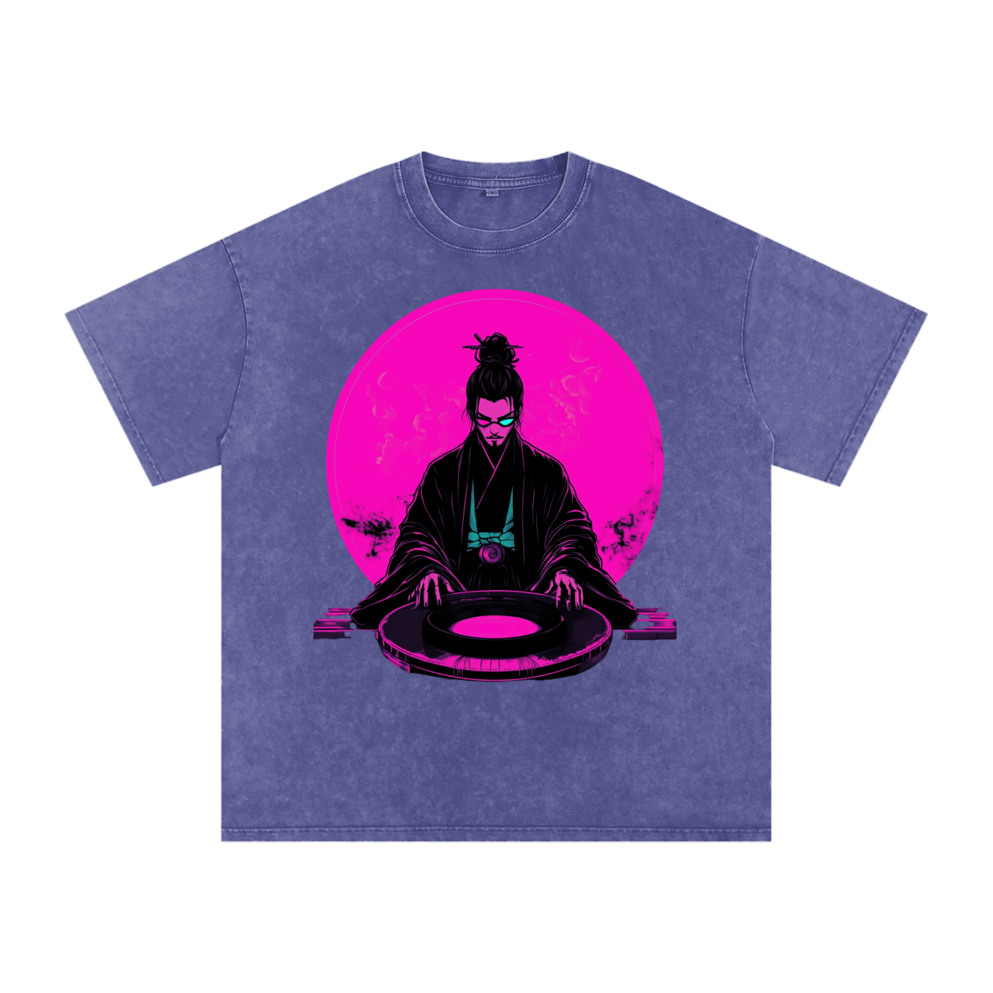 Neon Moon DJ Edo Samurai Wizard Traveler Grunge Punk Rave Festival Acid Wash Oversize T-Shirt - 250 GSM