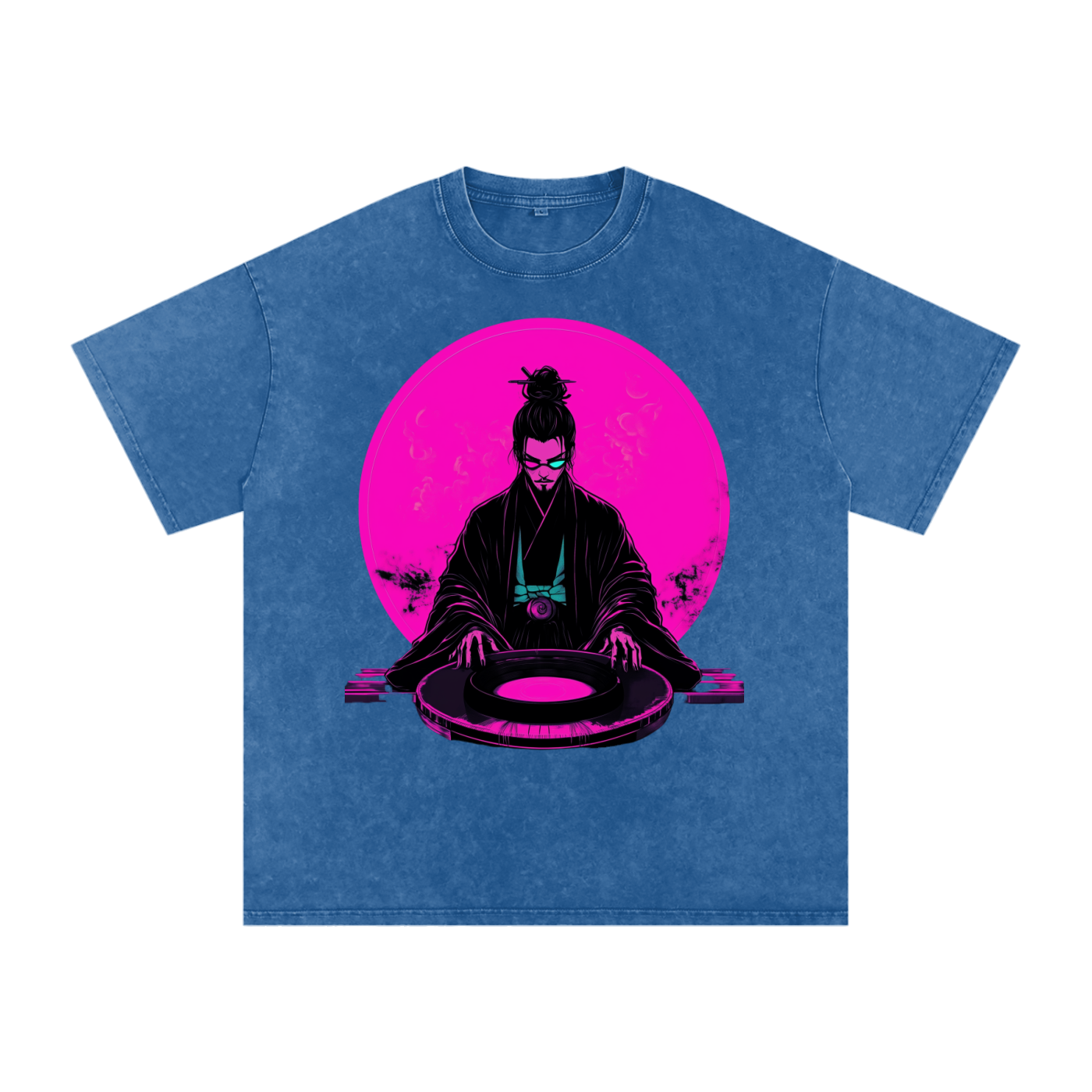 Neon Moon DJ Edo Samurai Wizard Traveler Grunge Punk Rave Festival Acid Wash Oversize T-Shirt - 250 GSM