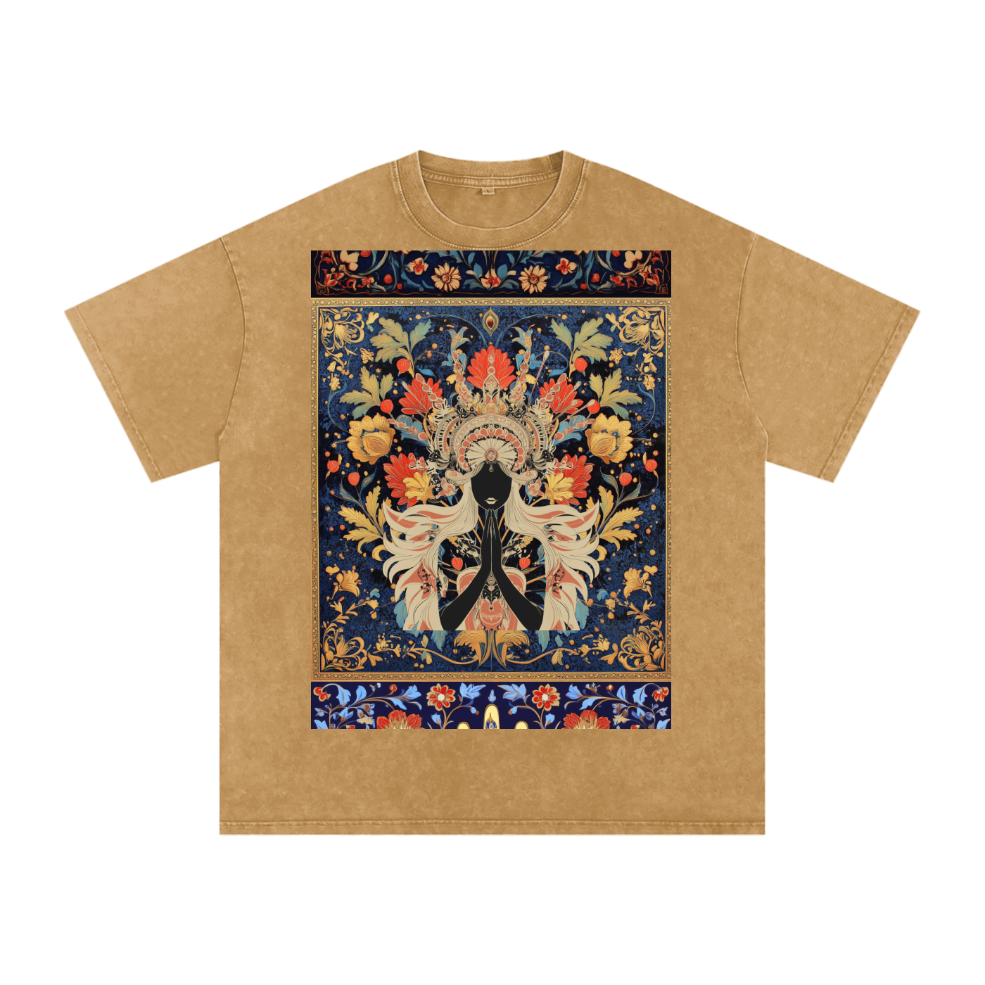 Dark Levant Eastern Nile Boho Floral Prayer Goddess Graphic Festival Unisex Classic T-Shirt-Snow Washed Oversized Cotton T-Shirt