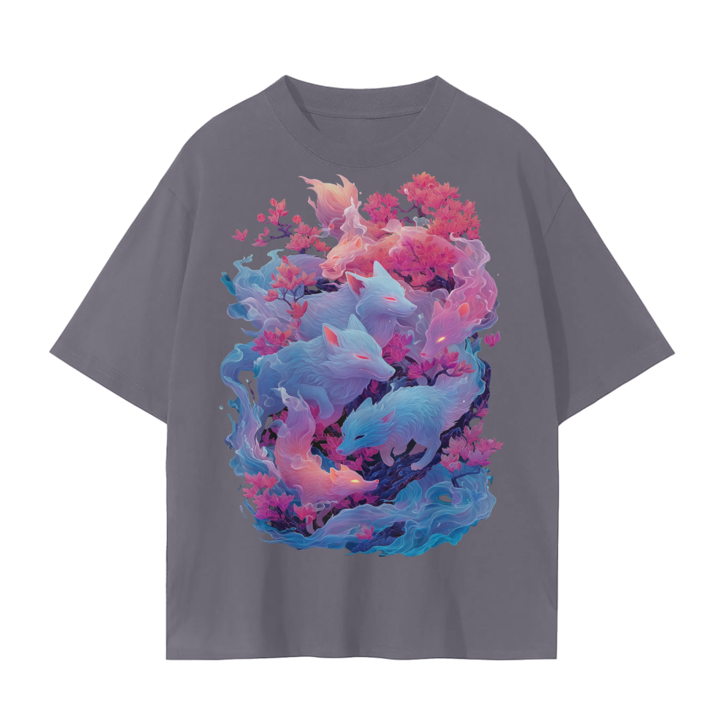 Cherry Blossom Fox Fire Ghost Spirit Yokai Unisex Seamless T-Shirt - 230 GSM