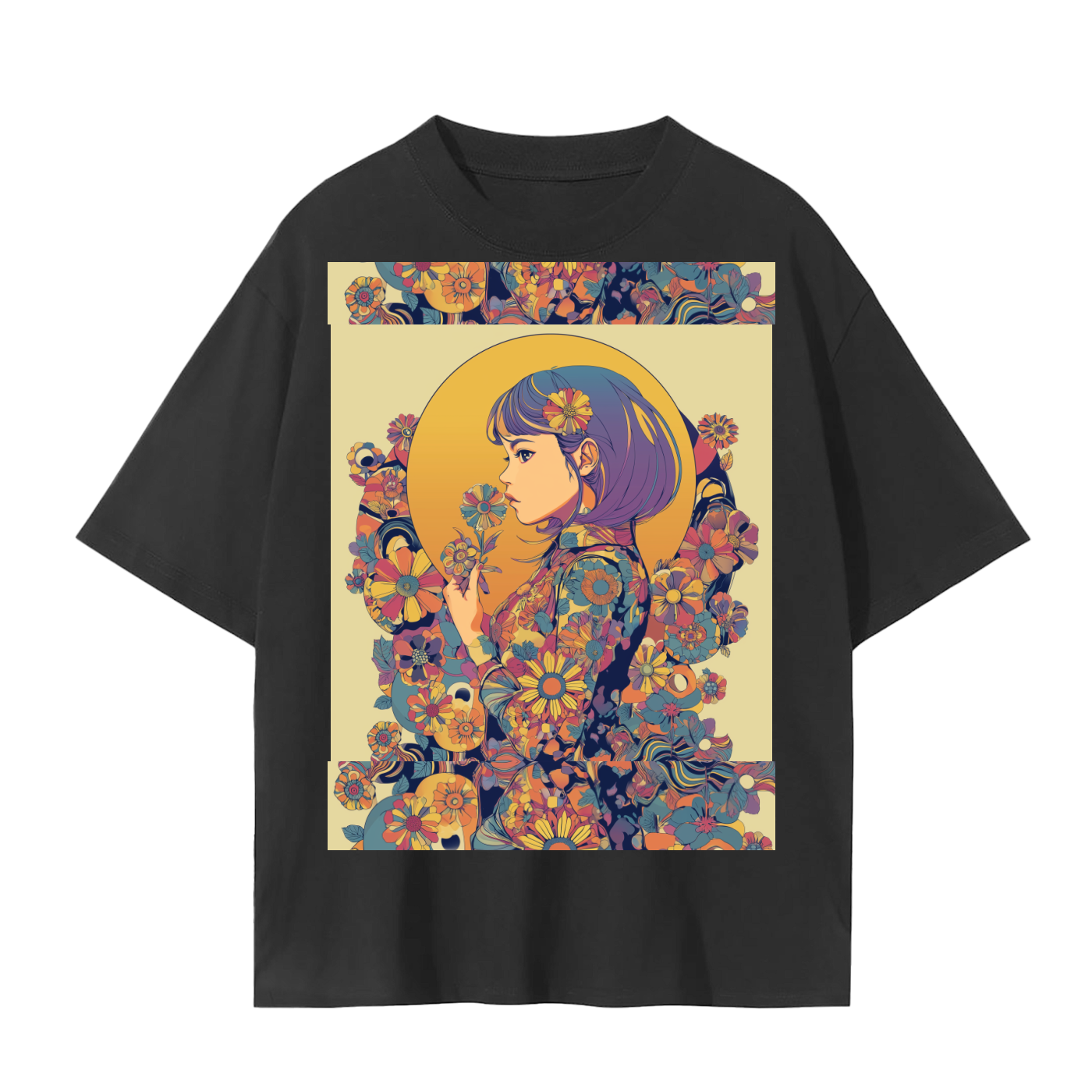 Retro Moon Boho Flapper Nouveau floral flower maiden Unisex Seamless T-Shirt