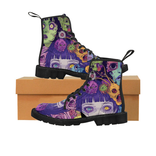 Green Purple Neon Monster Anime Horror Slime Color Patch Men's Canvas Boots