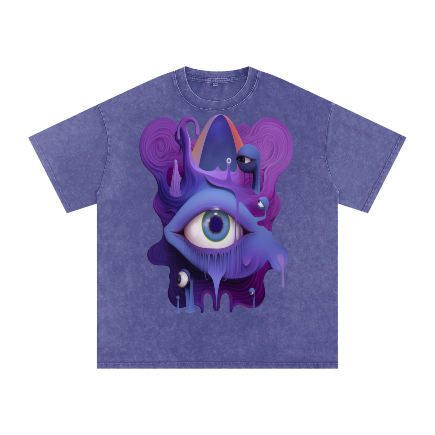 Eyeball Pastel Purple Psychedelic Neon Grime Goo Drip Wierdcore Rave Festival Snow Washed Oversized Cotton T-Shirt