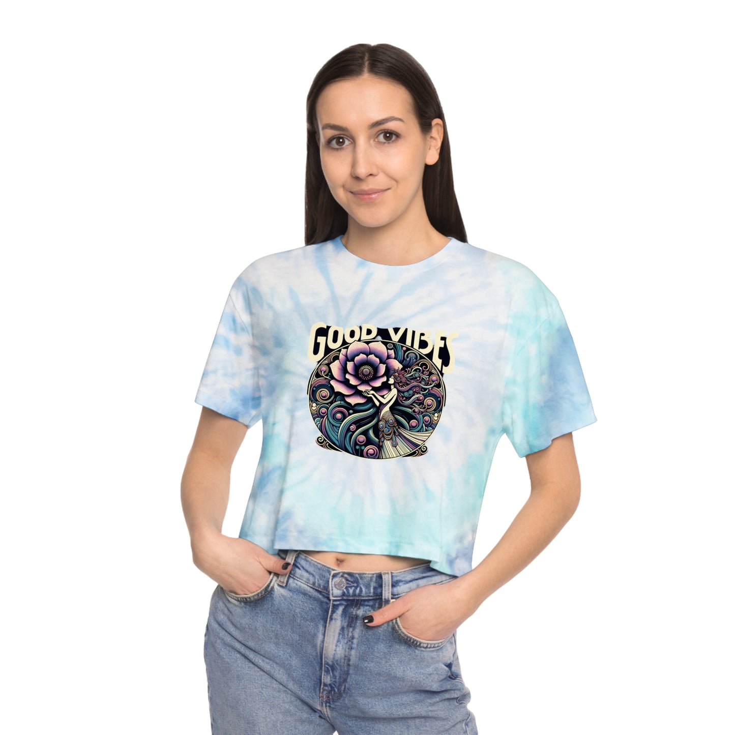 Good Vibes Floral Boho fairy Crop Pastel boxy candy tie dyeWomen's Tie-Dye Crop Tee