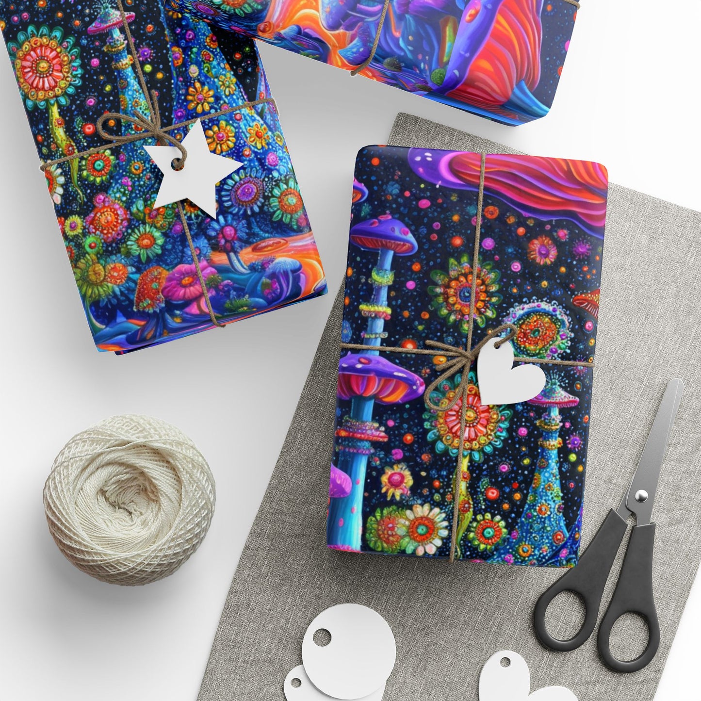 UV Lighted Psychedelia Shroom Tree Orb Forest City Scene Wrapping Papers